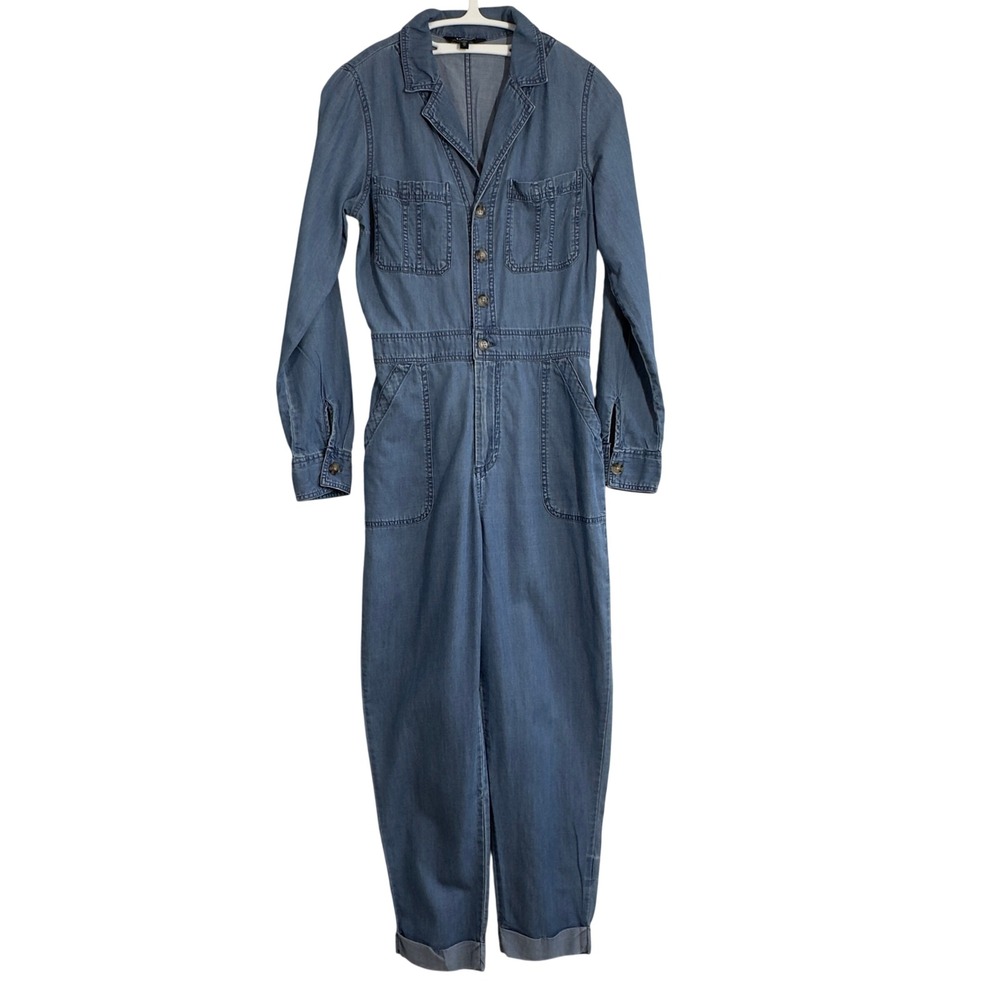 Express Women Jumpsuit XS Blue Pre-owned‎ Denim Utility Button Front Long Sleeve